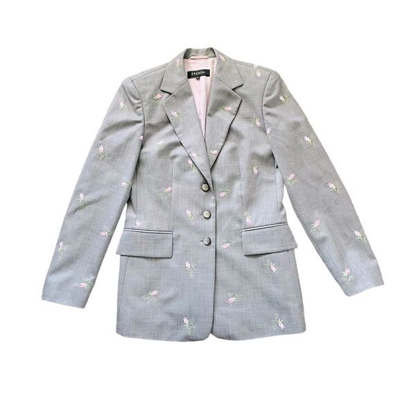 Vintage ESCADA Rose Embroidered Blazer Suit Jacket Gray Pink Size Small - Picture 4 of 12
